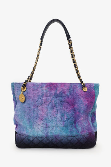Chanel 2021 Purple Tie Dye Wool Tweed Shopping Tote
