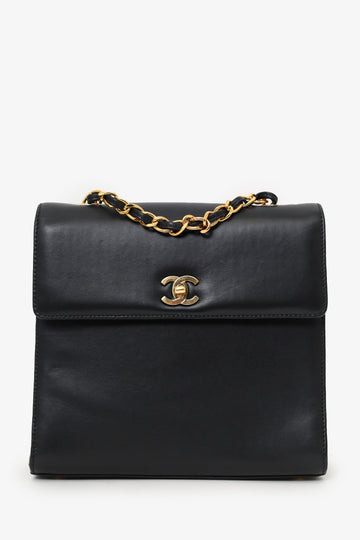 Chanel 1997-99 Black Leather Straight Flap Shoulder New 1:1 Bags