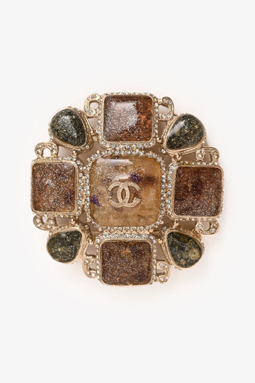 Chanel 2012 Green/Beige Glitter Resin CC Brooch