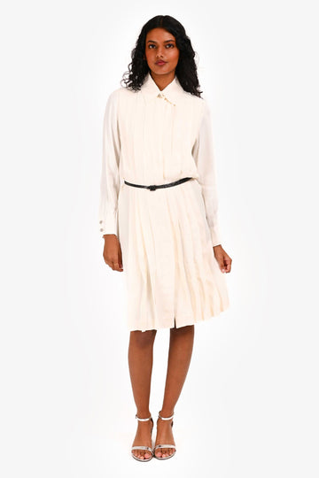 Chanel  White Distressed Detailed Plated Shirt Dress Size 38