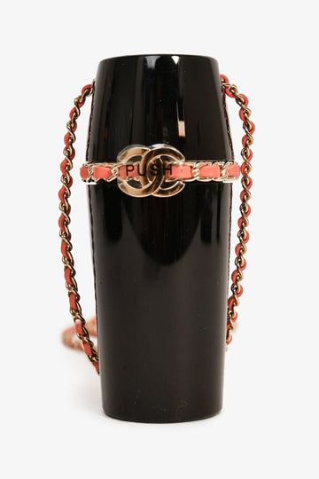 Chanel Black Lucite Leather Pink Chain Trim Lipstick Case Necklace