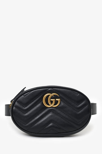 Gucci Black Leather Quilted 'GG' Marmont Belt Bag Size 75