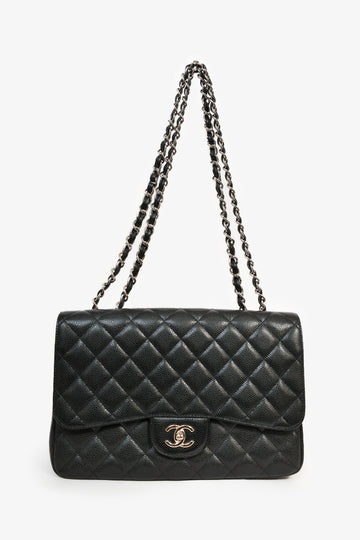 Chanel 2009/10 Black Caviar Leather Jumbo Single Flap Shoulder New 1:1 Bags SHW
