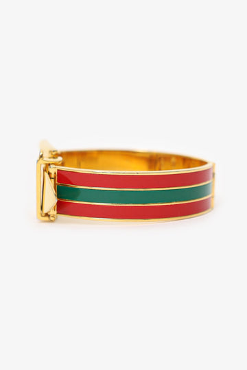 Gucci Vintage Gold Tone Green/Red Enamel Belt Bracelet