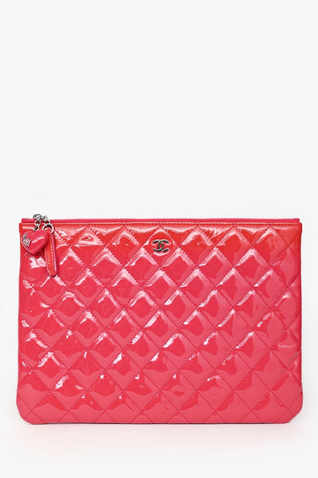 Chanel 2014 Pink Patent Leather Zip Valentines Day O Case