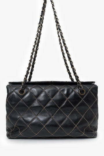 Chanel 2000-02 Black Quilted Leather Wild Stitch Shoulder New 1:1 Bags