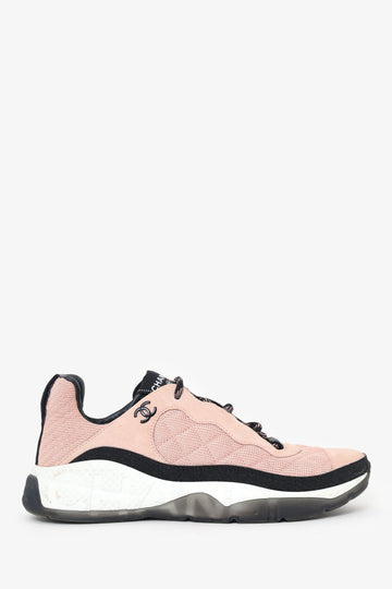 Chanel Pink Mesh Suede Calfskin Quilted CC Sneakers Size 41
