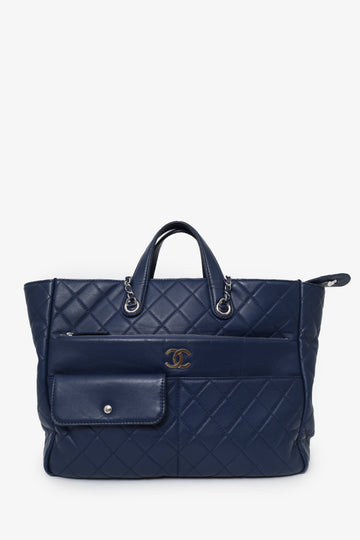 Chanel 2020 Navy Quilted Calfskin Ultra Pocket Shopping Tote