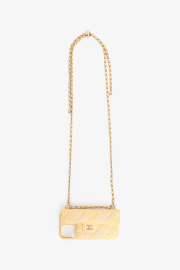 Chanel 2021 Yellow Leather/Tweed Phone Case with Adjustable Chain