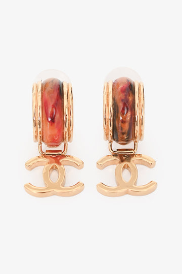 Chanel 2023 Gold Tone Metal/Resin CC Ear Hoops