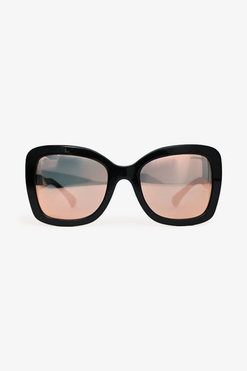 Chanel Black Acrylic/ Rose Gold Toned Metal Quilted Side Sunglasses