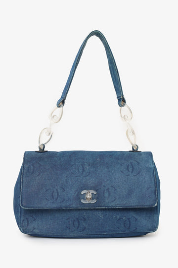 Chanel 2002-03 Blue Denim CC Single Flap New 1:1 Bags