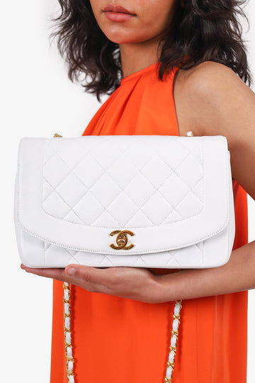 Chanel 1994-96 White Lambskin Medium Diana Shoulder New 1:1 Bags (Refurbished)