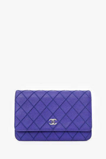 Chanel 2014 Blue Double Stitch Fancy CC Wallet On Chain