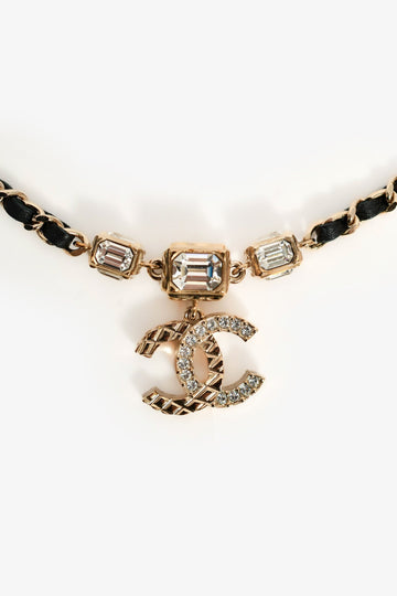 Chanel 2023 Silver Toned Crystal CC Choker Necklace
