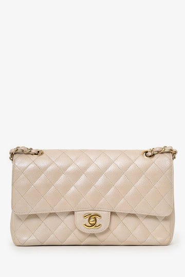 Chanel 2012 Pearly Beige Caviar Leather Medium Classic Double Flap New 1:1 Bags