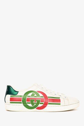 Gucci White Leather GG Printed Logo Ace Sneakers Size 35