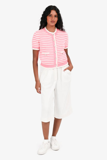 Pre Loved Chanel White Waffle Print Long Pleated Shorts Size 36