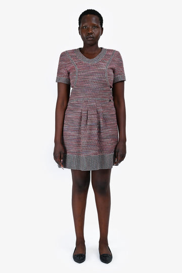 Chanel Pink/Blue Metallic Tweed Dress Size 40