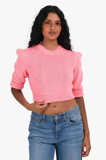 Chanel Pink Cotton Knit Short Sleeve Crop Top Size 36