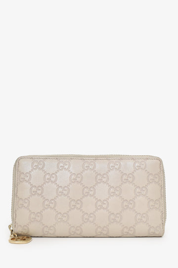 Gucci Beige Guccissima Leather Zip Around Wallet