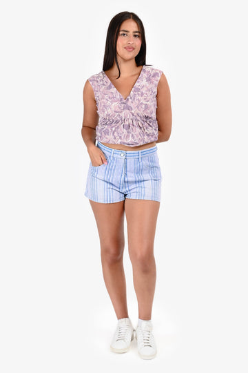 Chanel Blue Striped Denim Shorts Size 40