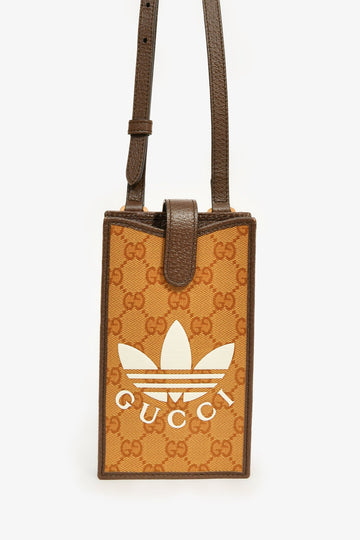 Gucci X Adidas Brown Coated Canvas Phone Pouch Crossbody Bag