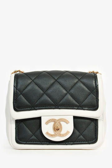Chanel 2014 Black/White Lambskin Medium Graphic Mini Square Flap New 1:1 Bags