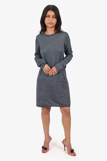 Chanel 2011 Navy Cashmere Glitter Knitted Long Sleeve Dress Size 40