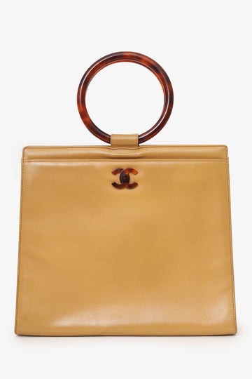 Chanel Beige Leather Tortoiseshell Circle Handle HandNew 1:1 Bags