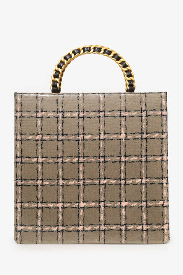 Chanel Grey/Pink Plaid Chain Top Handle New 1:1 Bags
