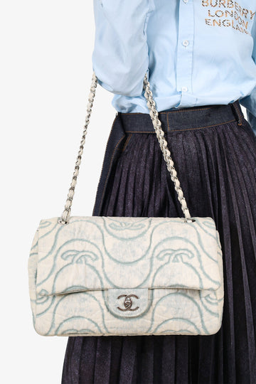 Chanel 2021 Blue Denim Wave Jumbo Flap New 1:1 Bags