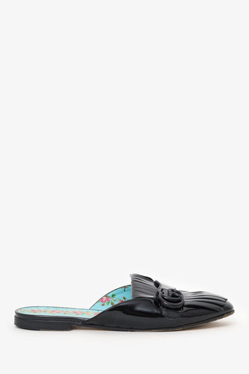 Gucci Black  Leather Fringe 'GG' Mule Loafers Size 39