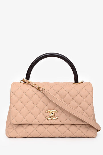 Chanel 2019 Beige Caviar Leather Small Coco Handle with Strap