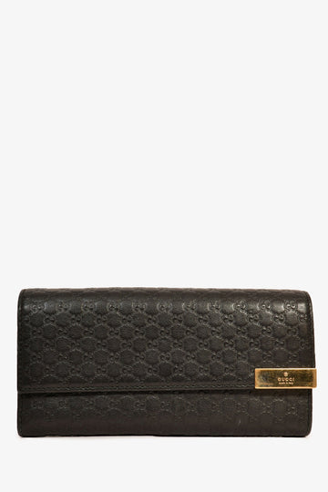 Gucci Black Leather Guccissima Wristlet