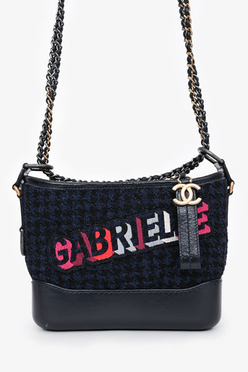 Chanel 2017/18 Black Leather/Navy Tweed Small Gabrielle Shoulder New 1:1 Bags
