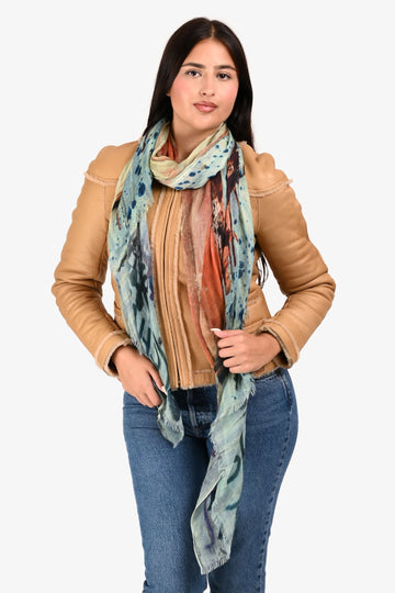 Chanel Green/Orange Multi Patterned Cashmere Rectangle Scarf