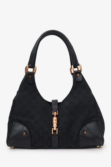 Gucci Black GG Canvas Nailhead Bardot Hobo