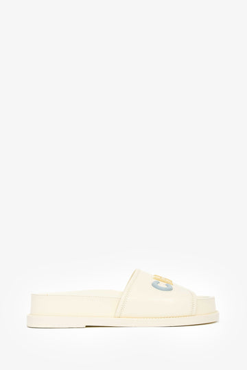 Chanel 2022 Cream Leather Pastel 'CHANEL' Slides Size 38