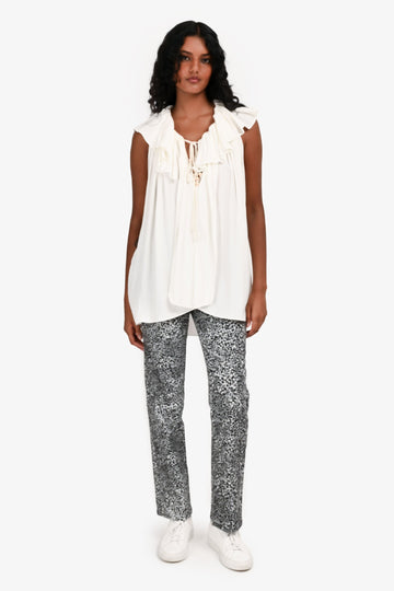 Chanel 2021 Black/White Camellia Print Slim Tapered Jeans Size 36