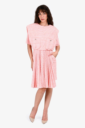 Chanel Orange/Pink Striped Short Sleeves Midi Dress Size 36