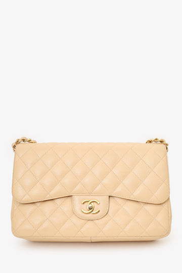 Chanel 2010-11 Beige Caviar Leather Jumbo Classic Double Flap New 1:1 Bags