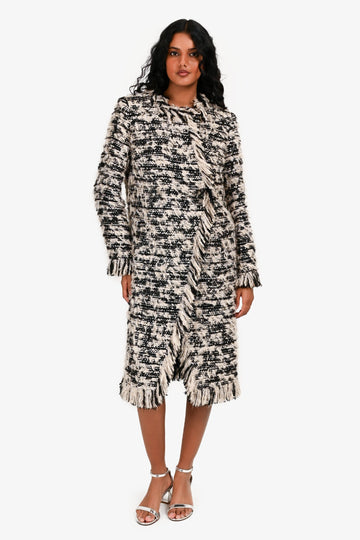 Chanel Black/Gold Metallic Tweed Fringed Midi Coat Size 40