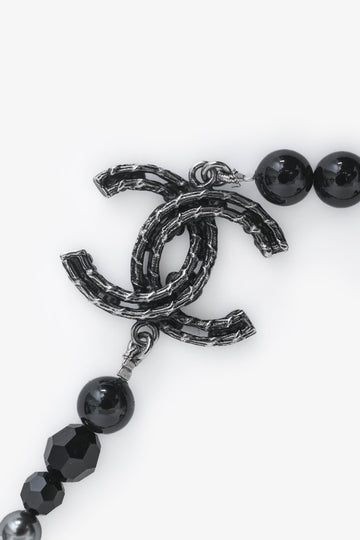 Chanel 2022 Silver-Tone Metal CC Bead Necklace
