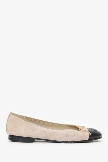 Chanel Taupe Suede CC Cap Toe Ballet Flats Size 36.5