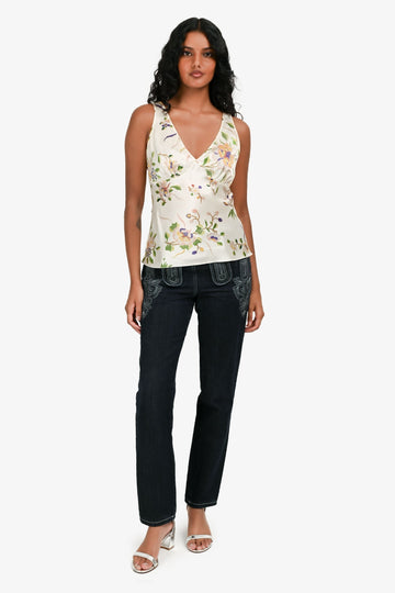 Chanel 2015 Paris-Salzburg Indigo Blue Denim Embroidered Skinny Jeans Size 38