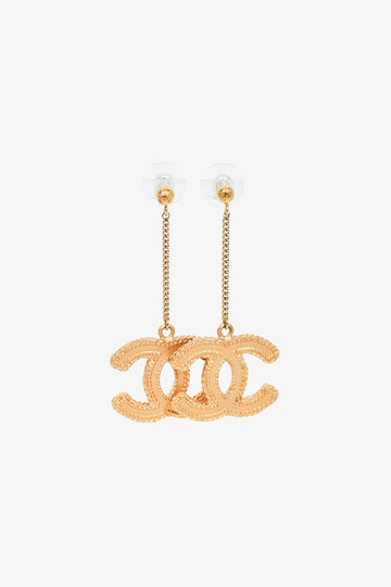 Chanel 2016 Gold Toned CC Drop Earrings