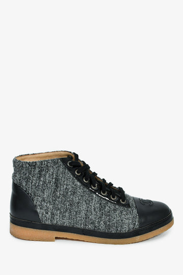 Chanel Grey Tweed CC Mid Sneakers Size 38.5