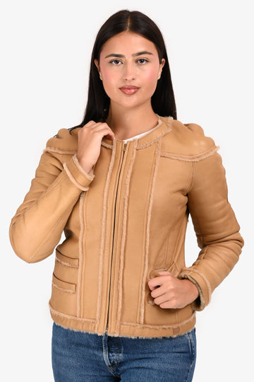 Chanel 2004 Beige Lambskin Fur Biker Jacket Size 40