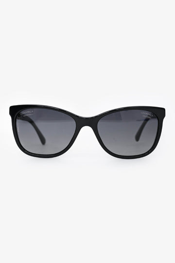 Chanel Black Frame Wayfarer Leather Chain CC Polarized Sunglasses